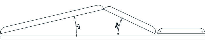 Schema des dimensions de la table de massage Weelko Carp : inclinaison de la section centrale Schema des dimensions de la table de massage Weelko Carp : inclinaison de la section centrale